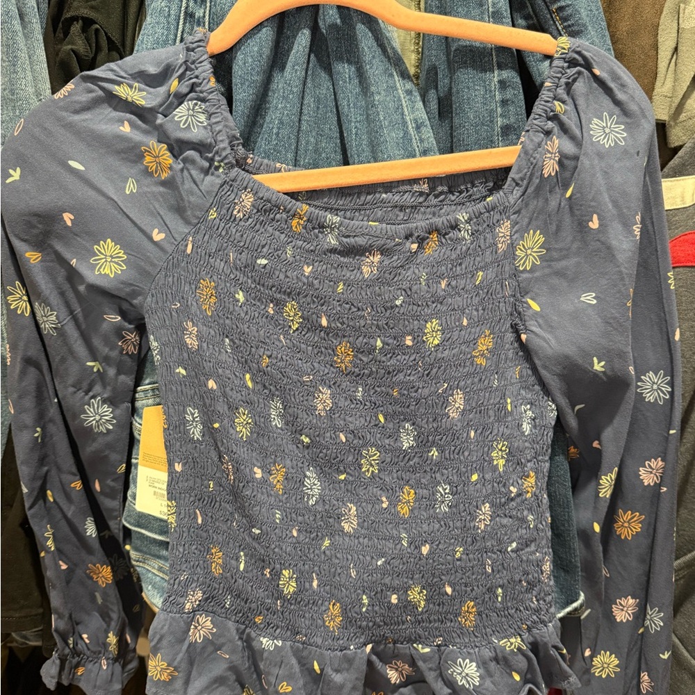 JCPenney Floral Smocked Blouse - Blue